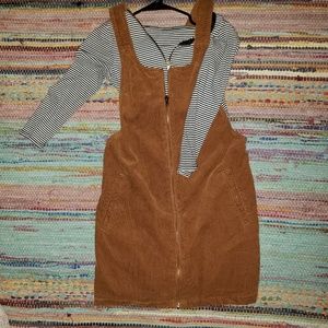Corduroy Zip Up Dress Cross Back Overalls